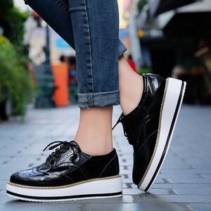Black Platform Oxford Shoes